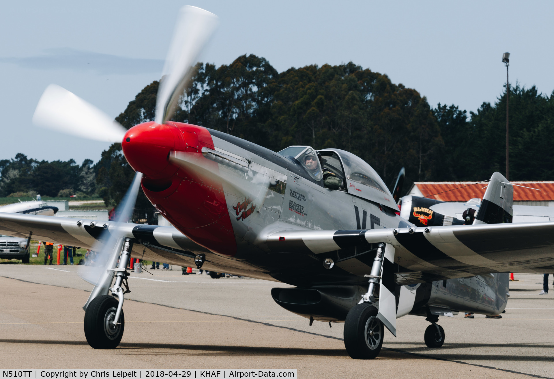 N510TT, 1944 North American F-51D Mustang C/N 44-74008, 1944 North American F-51D taxing out for departure at Half Moon Bay Airport Day 2018.
