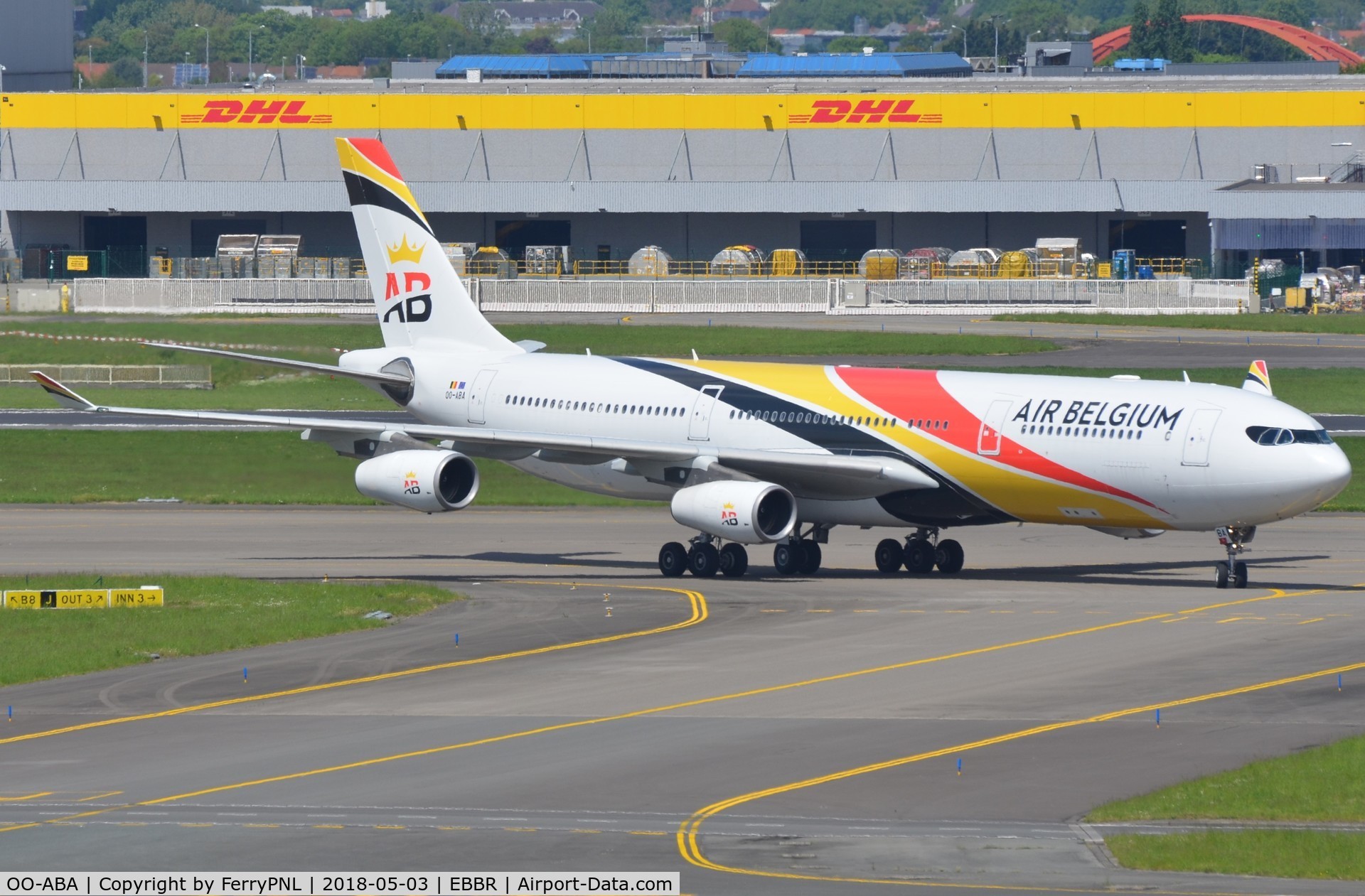 OO-ABA, 2007 Airbus A340-313 C/N 835, Air Belgium A343 rolling to its stand.