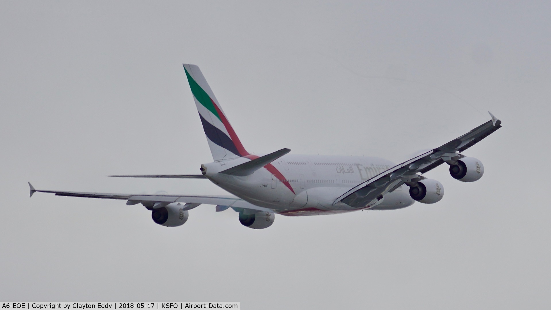 A6-EOE, 2014 Airbus A380-861 C/N 169, SFO 2018.