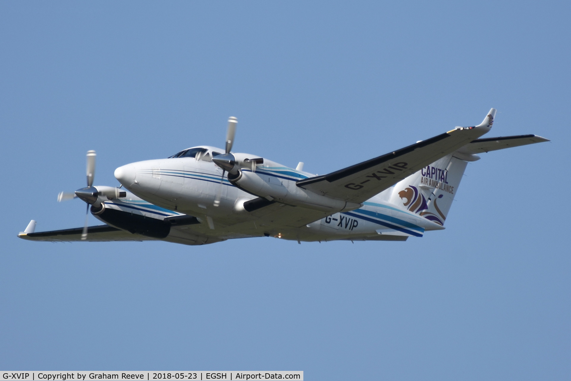 G-XVIP, 1980 Beech 200 Super King Air C/N BB-588, Departing from Norwich.