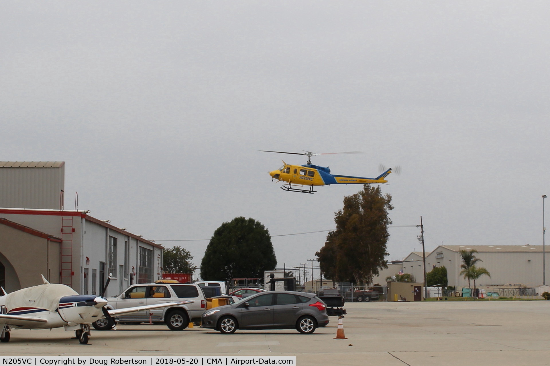 N205VC, 1969 Bell 205A-1 C/N 30066, 1969 BELL 205A-1, VC-No. 8, One 1,400 SHp AVCO Lycoming TS313A Turboshaft derated to 1,200 SHp, approaching Ventura County Sheriff's Hangar base for landing