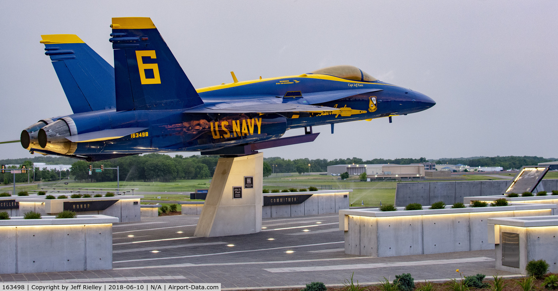 163498, 1988 McDonnell Douglas F/A-18C Hornet C/N 0737/C053, Now on display at Lee Victory Park in Smyrna, Tennessee as a memorial to pilot Capt. Jeff Kuss who died on 2 June, 2016 while practicing for the Great Tennessee Air Show in Smyrna, TN.