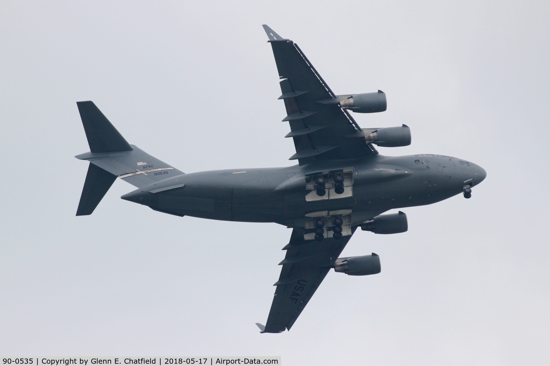 90-0535, 1990 Boeing C-17A Globemaster III C/N P-10, Overflying the National Museum of the USAF while on final approach for Patterson Field, Wright-Patterson AFB, OH
