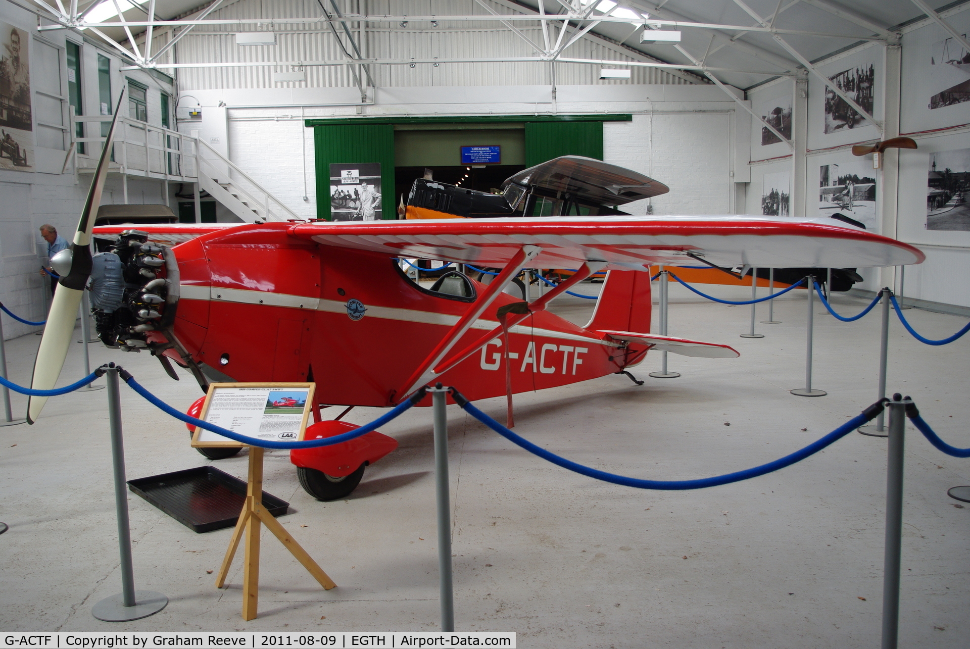 G-ACTF, 1932 Comper CLA-7 Swift C/N S32/9, On display at Old Warden.