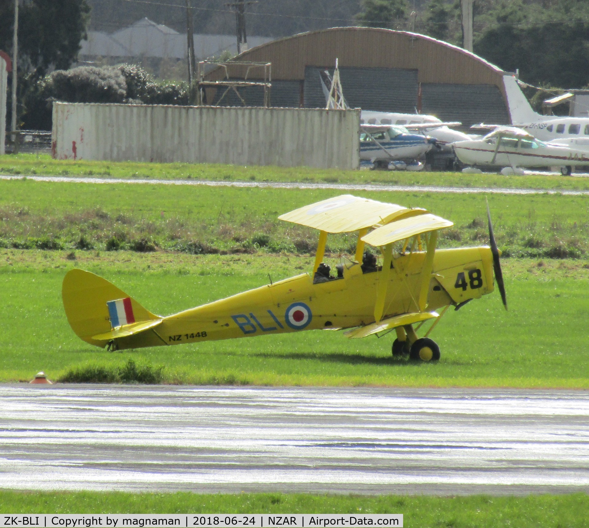 ZK-BLI, De Havilland New Zealand DH-82A Tiger Moth C/N DHNZ128, just landed at ardmore