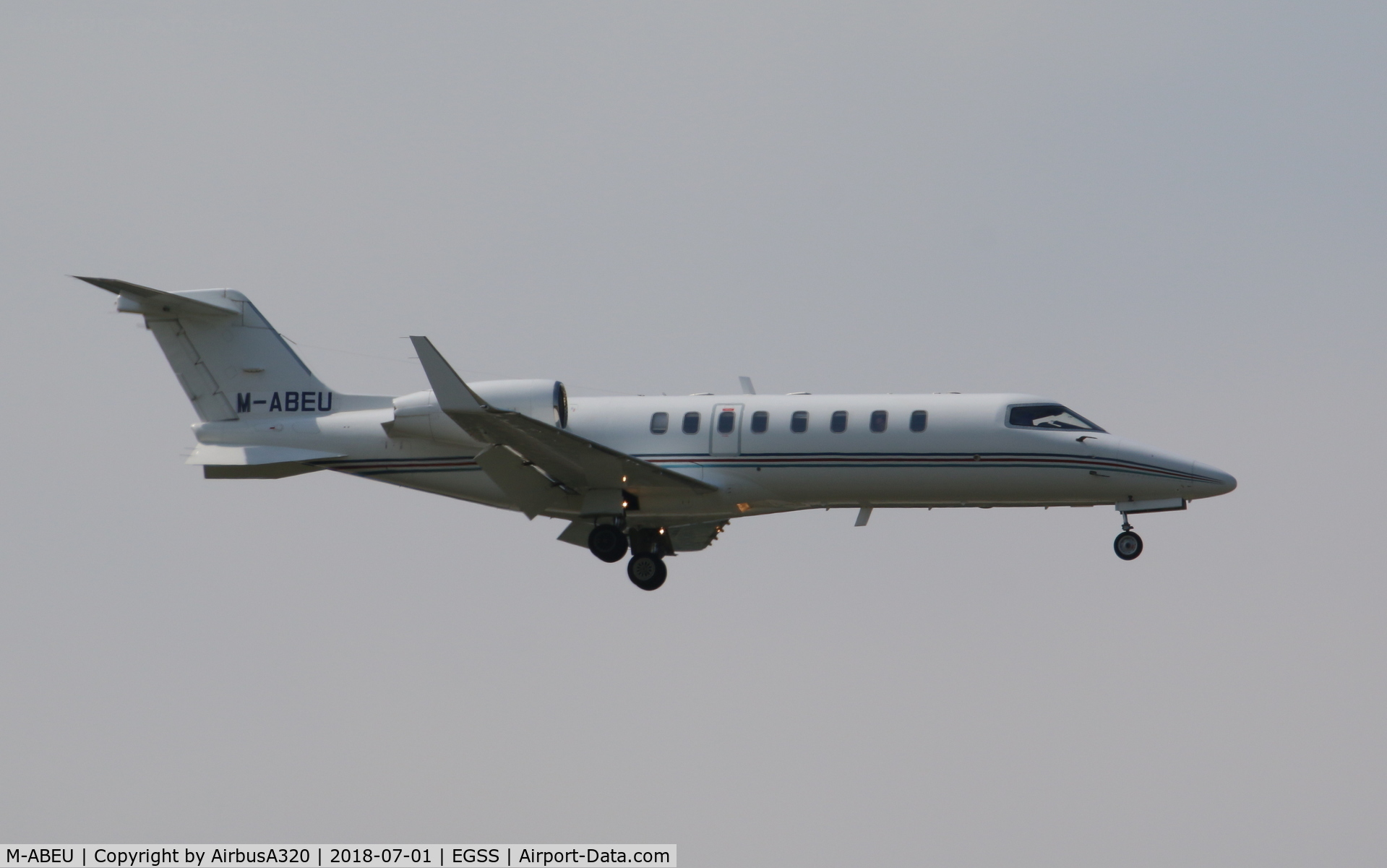 M-ABEU, 2009 Learjet 45 C/N 45-374, arriving at Stansted