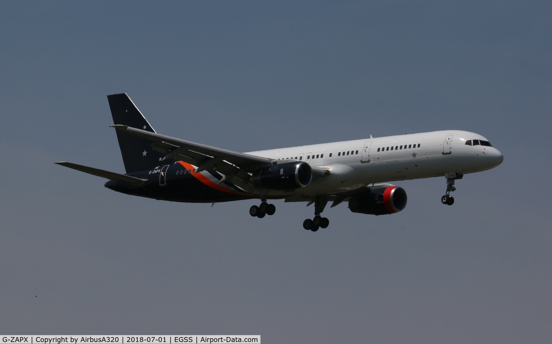 G-ZAPX, 2000 Boeing 757-256 C/N 29309, Arriving London Stansted