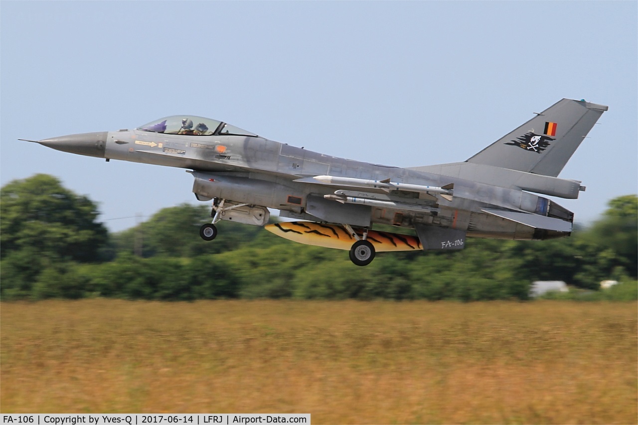 FA-106, SABCA F-16AM Fighting Falcon C/N 6H-106, SABCA F-16AM Fighting Falcon, Take off rwy 26, Landivisiau Naval Air Base (LFRJ) Tiger Meet 2017