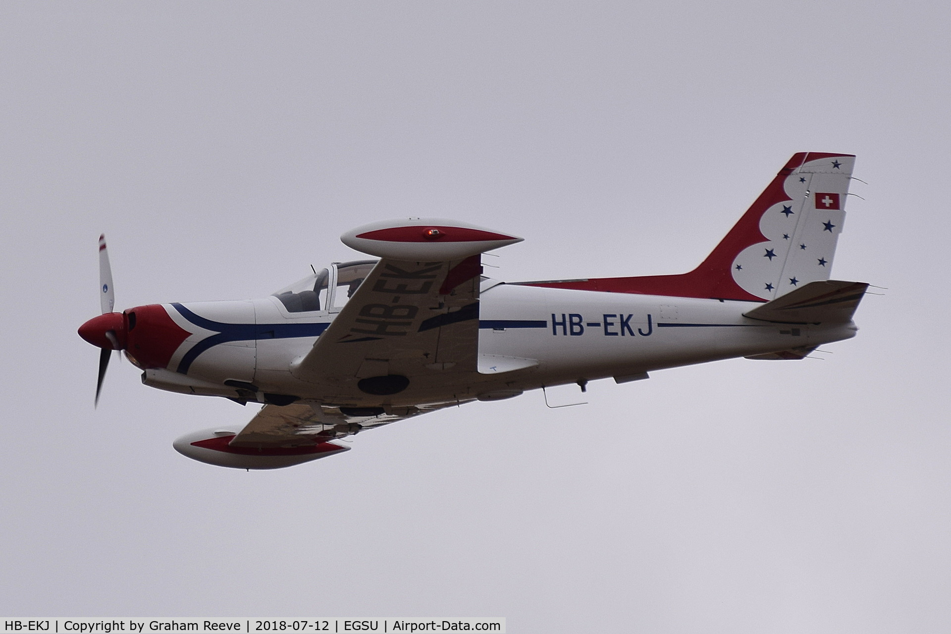HB-EKJ, 1986 SIAI-Marchetti F-260D C/N 735/41-005, Over head at Duxford.