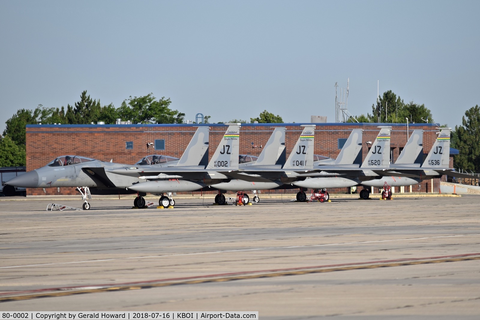 80-0002, 1980 McDonnell Douglas F-15C Eagle C/N 0635/C151, Parked with three other F-15Cs from the 122nd Fighter Wing 