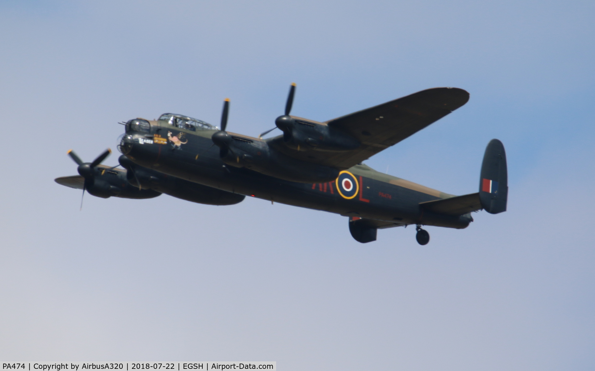 PA474, 1945 Avro 683 Lancaster B1 C/N VACH0052/D2973, Performing a flypast over Norwich Airport