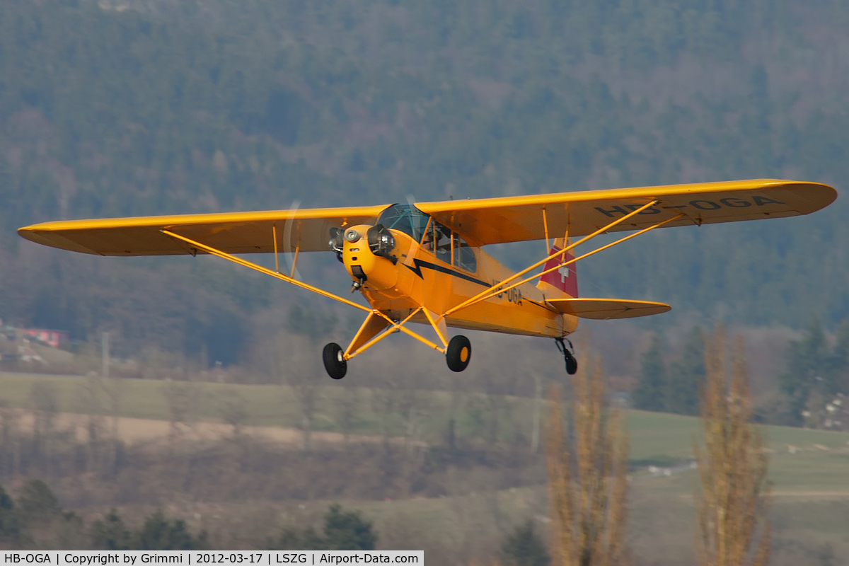 HB-OGA, 1944 Piper J3C-65 Cub Cub C/N 13123, late afternoon takeoff of this former (USAF) 44-80827