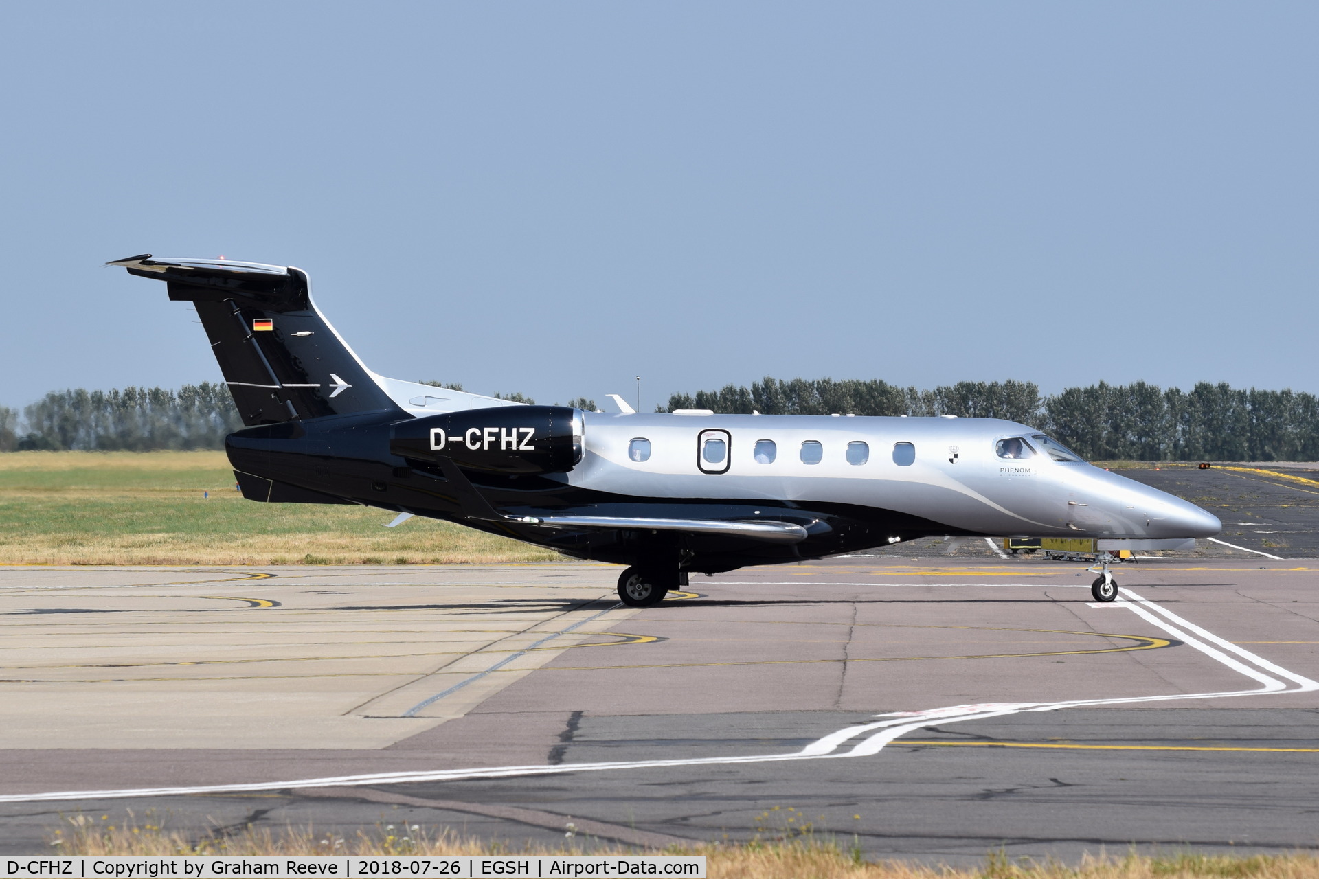 D-CFHZ, 2017 Embraer EMB-505 Phenom 300 C/N 50500415, Departing from Norwich.