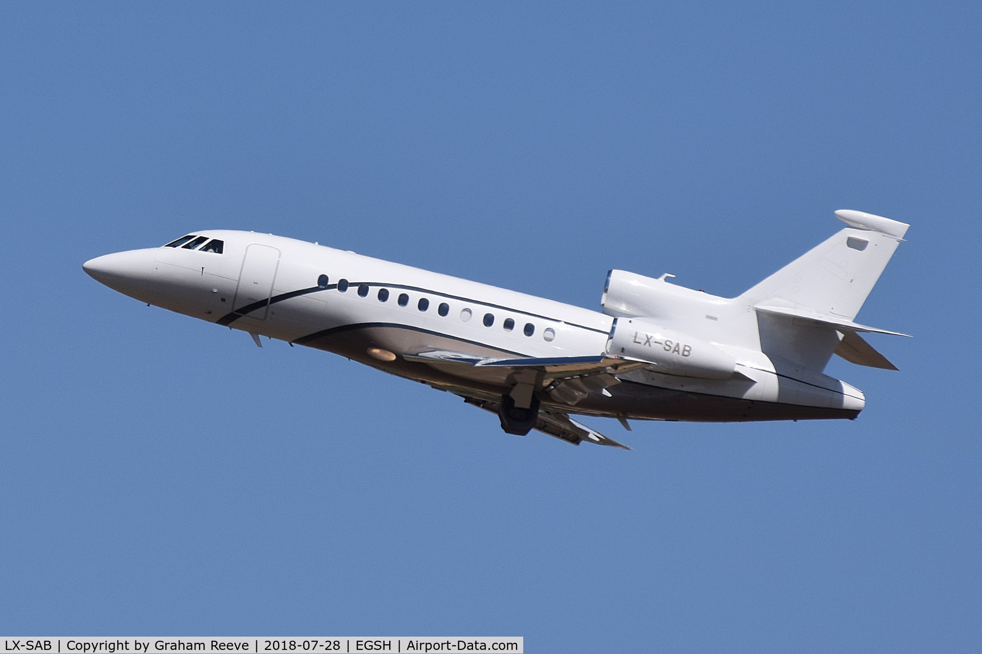 LX-SAB, 2008 Dassault Falcon 900DX C/N 619, Departing from Norwich.