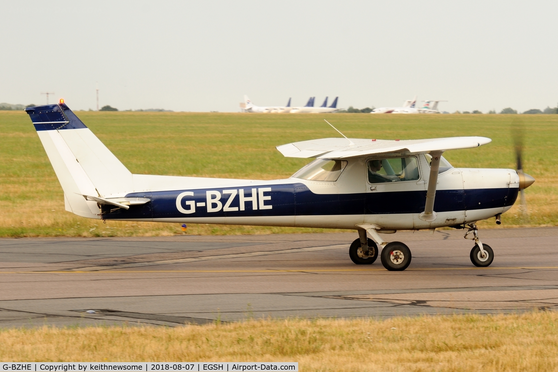 G-BZHE, 1978 Cessna 152 C/N 152-81303, Leaving Norwich.