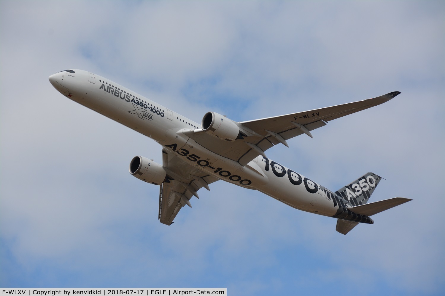 F-WLXV, 2016 Airbus A350-1041 C/N 0065, Displaying at FIA 2018.