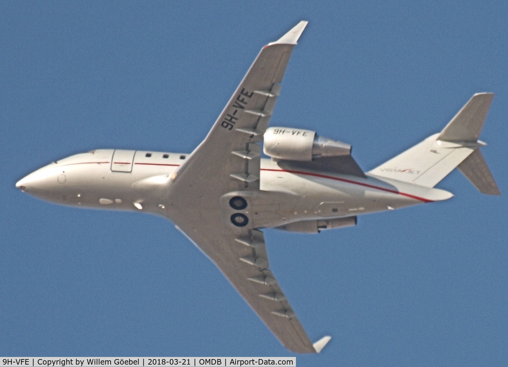 9H-VFE, 2014 Bombardier Challenger 605 (CL-600-2B16) C/N 5974, Take off from DUBAI INTERNATIONAL Airport