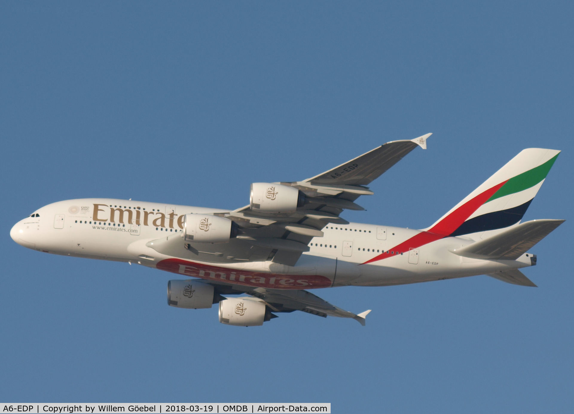 A6-EDP, 2011 Airbus A380-861 C/N 077, Take off from DUBAI INTERNATIONAL Airport
