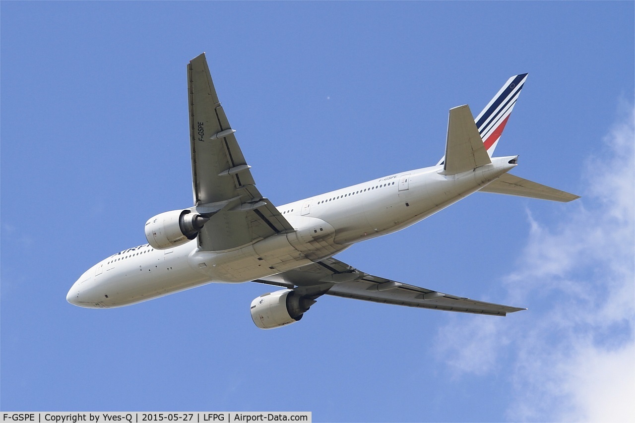 F-GSPE, 1999 Boeing 777-228/ER C/N 29006, Boeing 777-228 ER, Take off rwy 27L, Roissy Charles De Gaulle airport (LFPG-CDG)