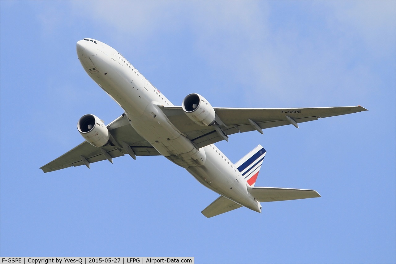 F-GSPE, 1999 Boeing 777-228/ER C/N 29006, Boeing 777-228 ER, Take off rwy 27L, Roissy Charles De Gaulle airport (LFPG-CDG)