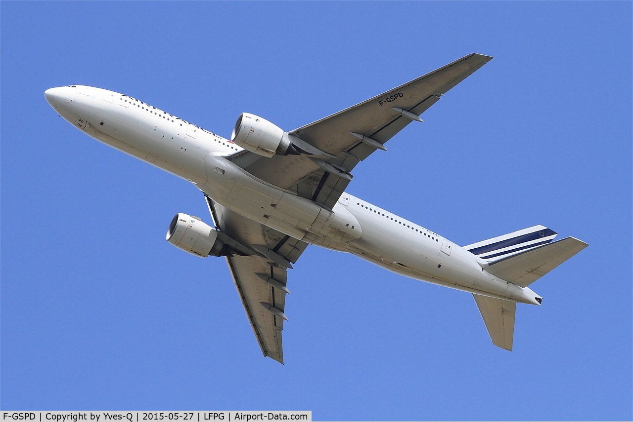 F-GSPD, 1998 Boeing 777-228/ER C/N 29005, Boeing 777-228-ER, Take off rwy 27L, Roissy Charles De Gaulle airport (LFPG-CDG)