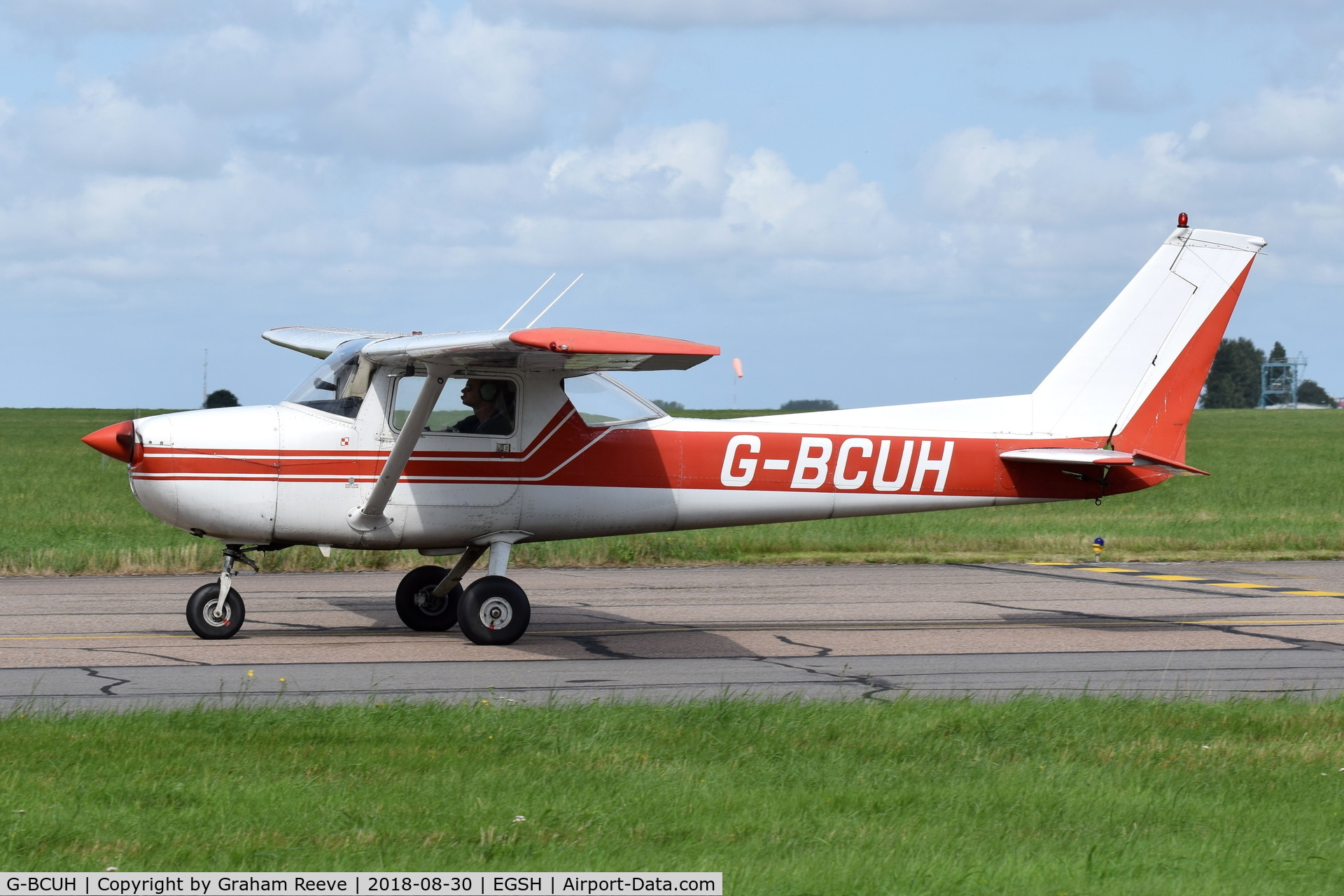 G-BCUH, 1975 Cessna F150M C/N 1195, Just landed at Norwich.