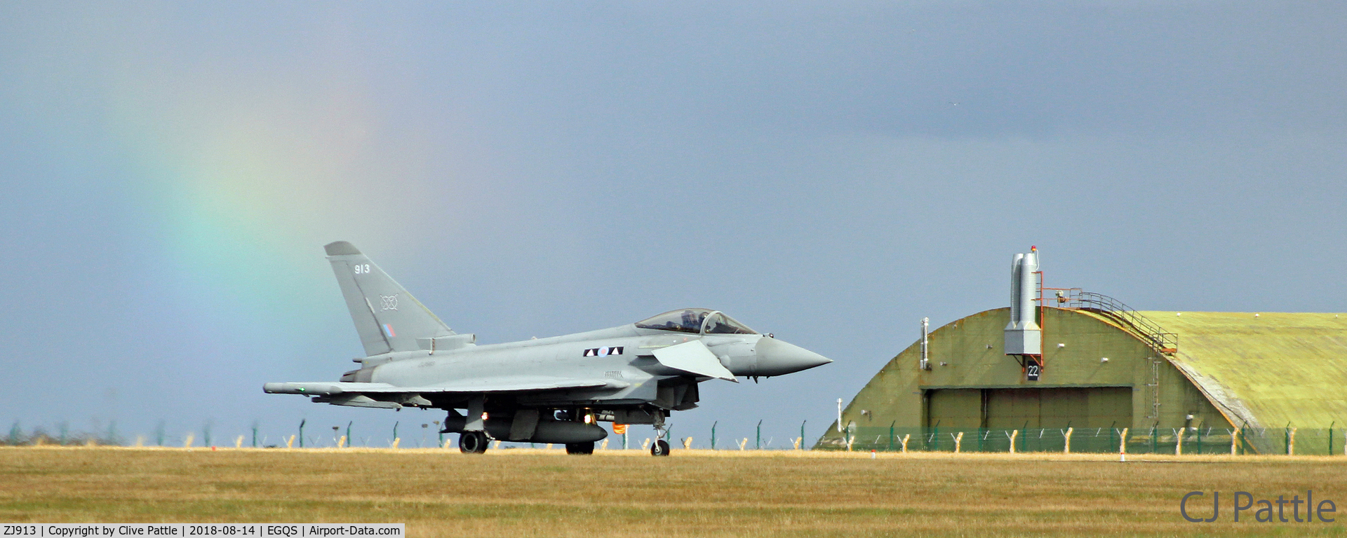 ZJ913, 2004 Eurofighter EF-2000 Typhoon FGR4 C/N 0047/BS004, Rainbow exhaust at RAF Lossiemouth. Now coded 913.