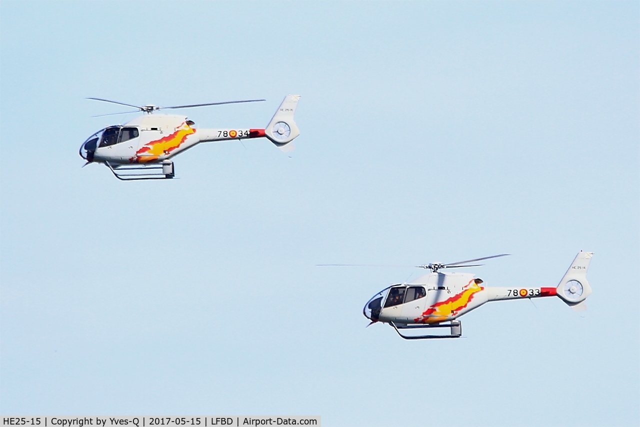 HE25-15, 2001 Eurocopter EC-120B Colibri C/N 1232, Spanish ASPA Team Eurocopter EC-120B Colibri, Take off rwy 23, Bordeaux-Mérignac Air Base 106 (LFBD-BOD)