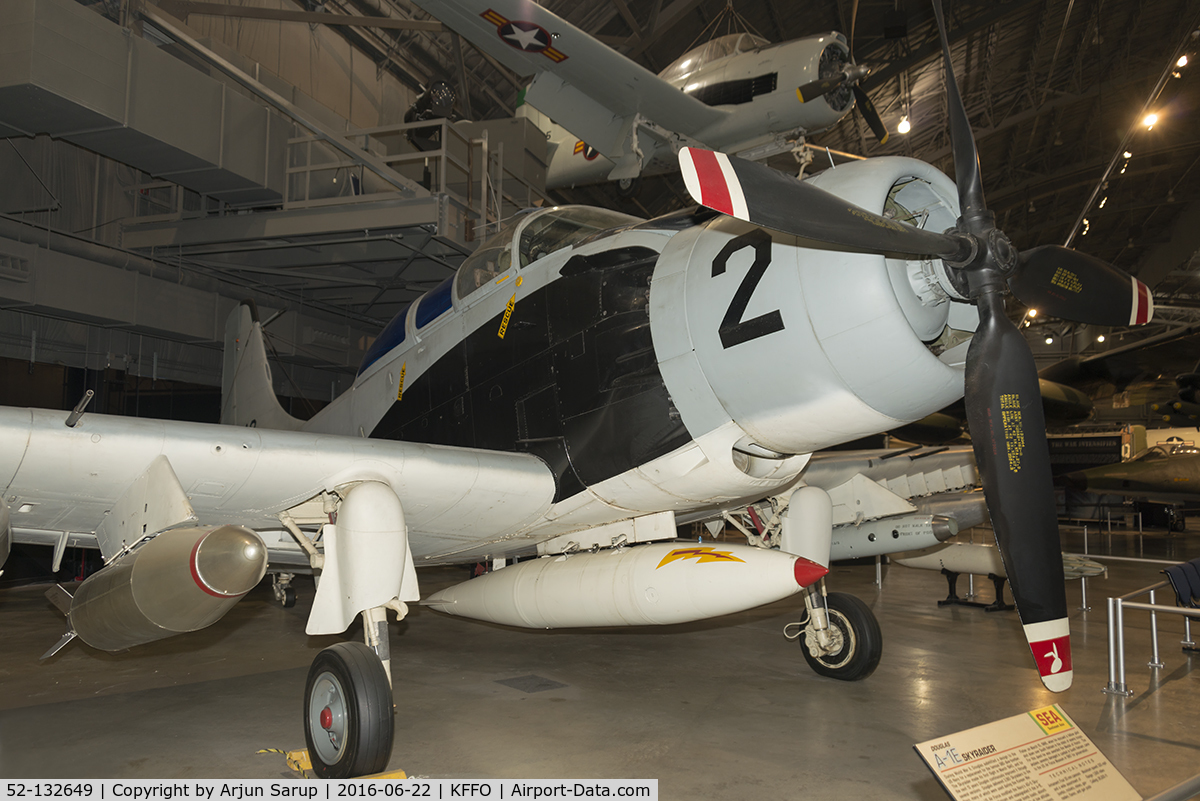 52-132649, 1952 Douglas A-1E Skyraider C/N 9506, On display at the National Museum of the U.S. Air Force.  This Skyraider of 1st Air Commando Squadron was flown by Maj. Bernard F. Fisher when he rescued a fellow pilot shot down at A Shau Valley on March 10, 1966 by landing his Spad under fire.
