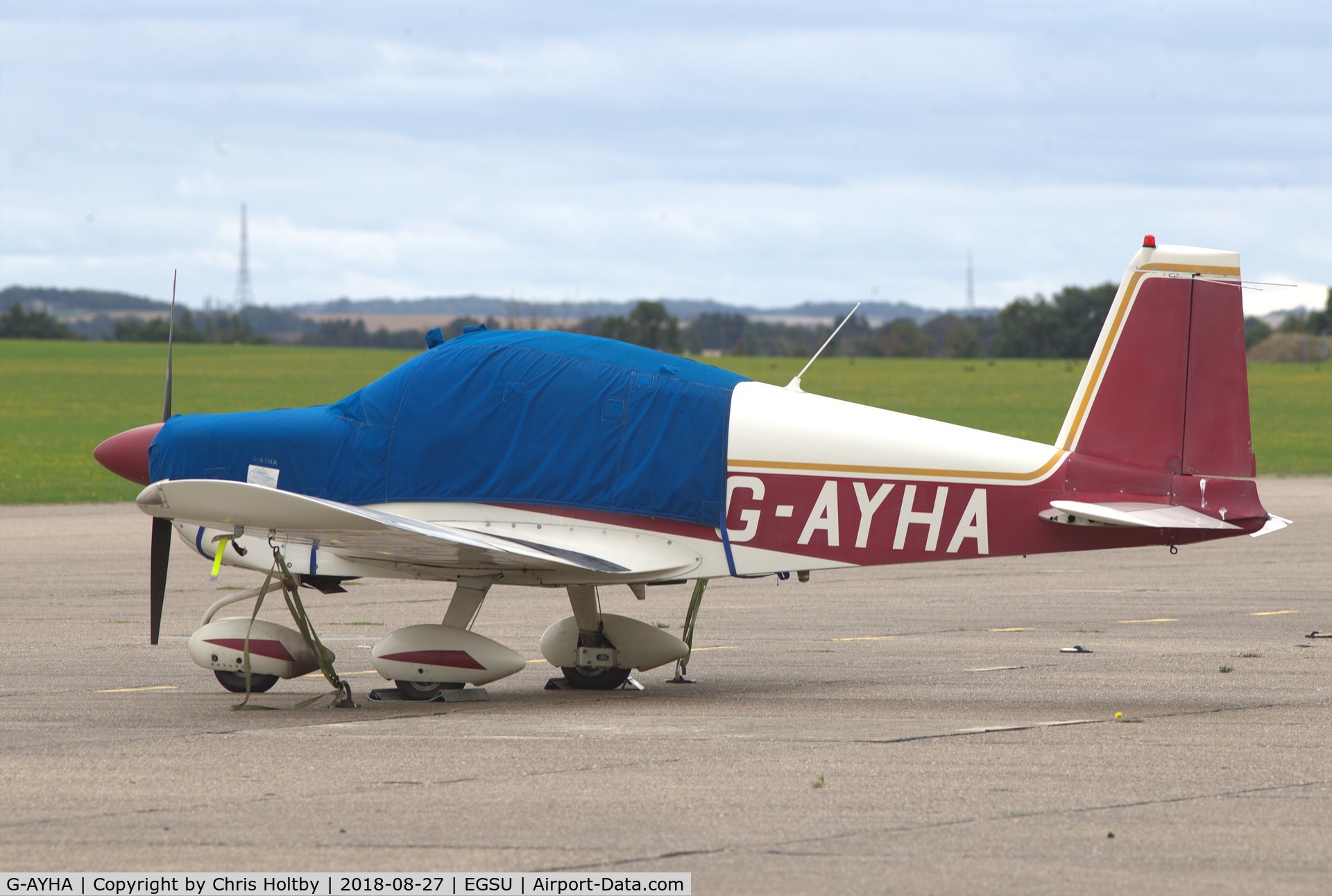 G-AYHA, 1970 American Aviation AA-1A Trainer C/N AA1-0396, Parked and covered at Duxford, Cambs.