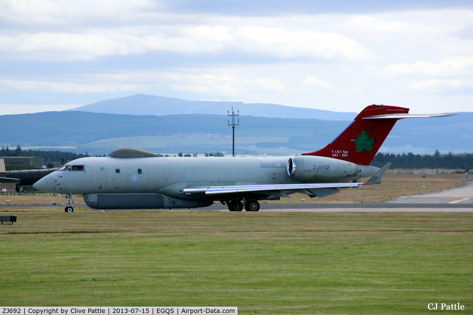ZJ692, 2008 Bombardier BD-700-1A10 Sentinel R1 C/N 9131, Lossiemouth duty. Special Anniversary tail markings