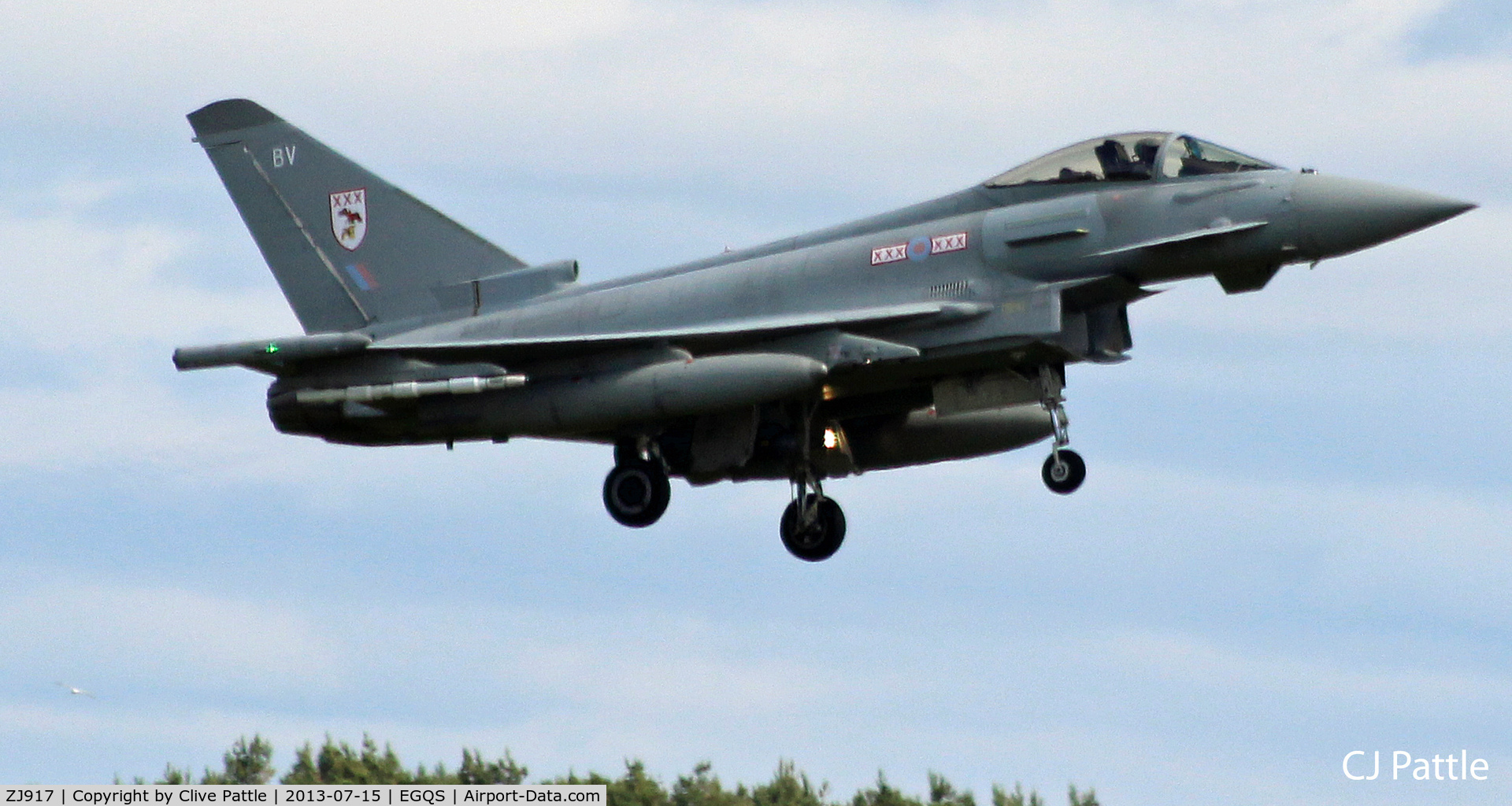 ZJ917, 2005 Eurofighter EF-2000 Typhoon FGR4 C/N 0059/BS008, Lossiemouth action - coded BV with 29(R) Sqn RAF