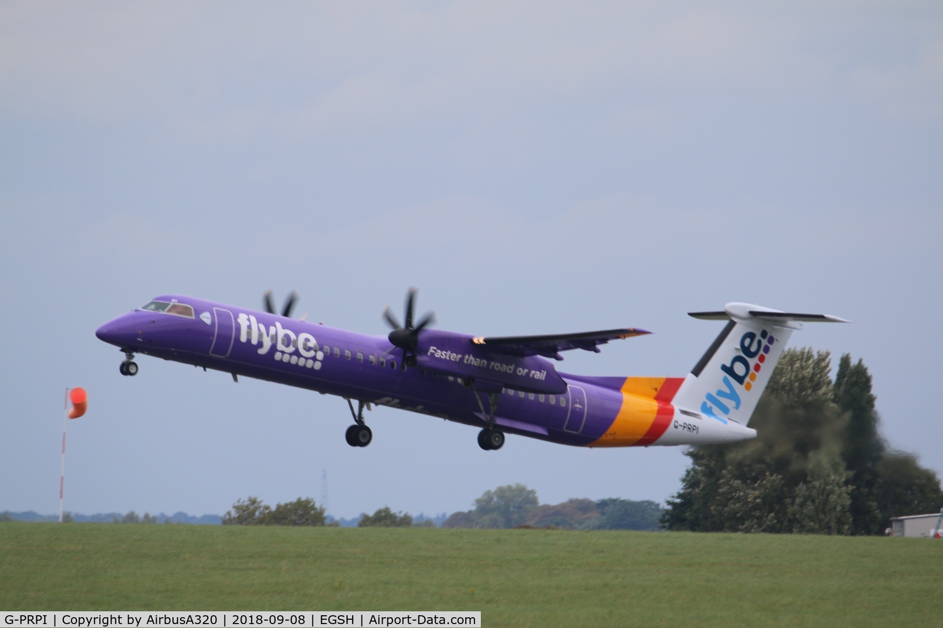 G-PRPI, 2008 Bombardier DHC-8-402 Dash 8 C/N 4204, Departing Norwich Jersey bound