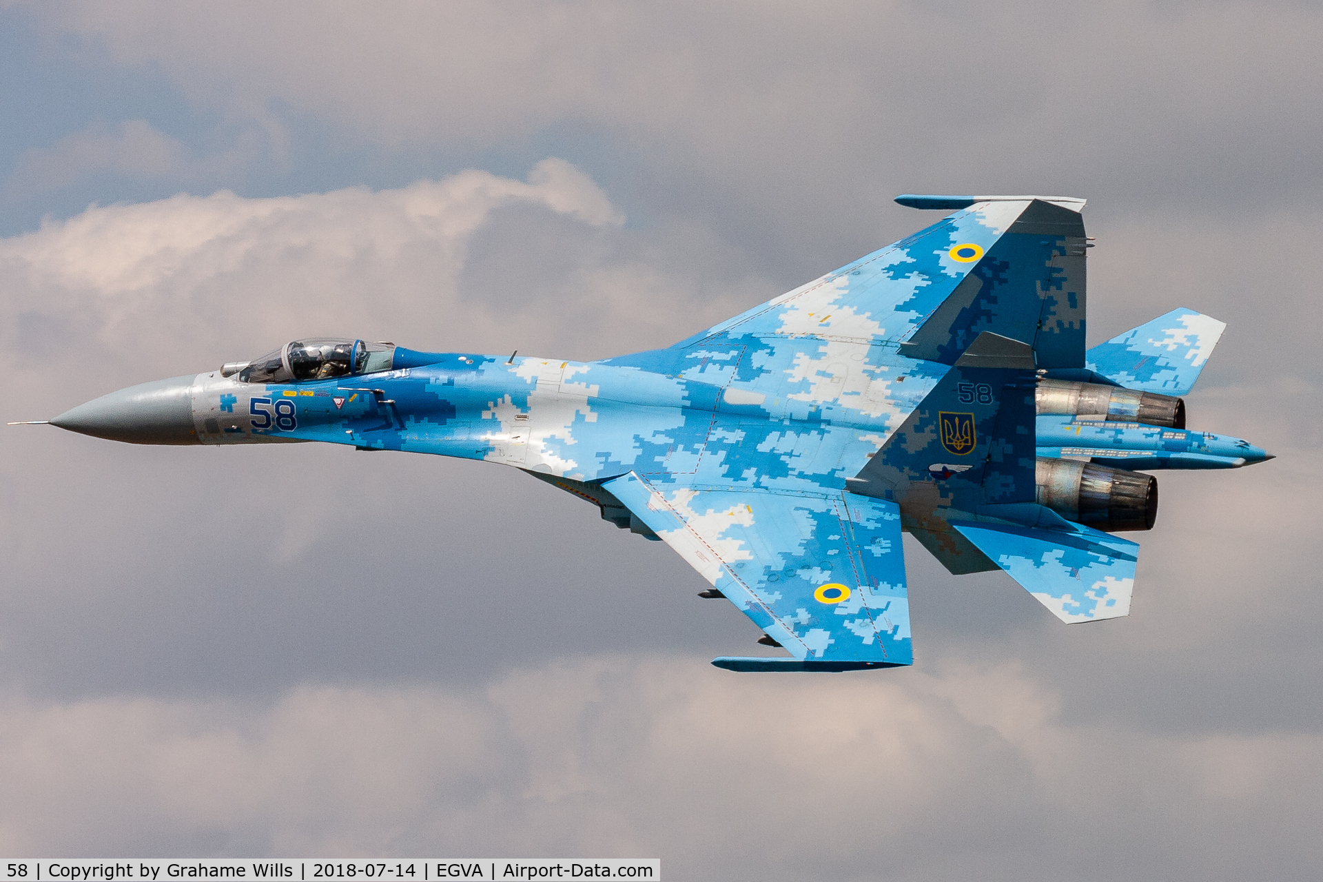 58, 1991 Sukhoi Su-27P Flanker B C/N 36911035612, Sukhoi Su-27P1M 58 831 Guards Tactical Aviation Brigade Ukrainian AF, Fairford 14/7/18