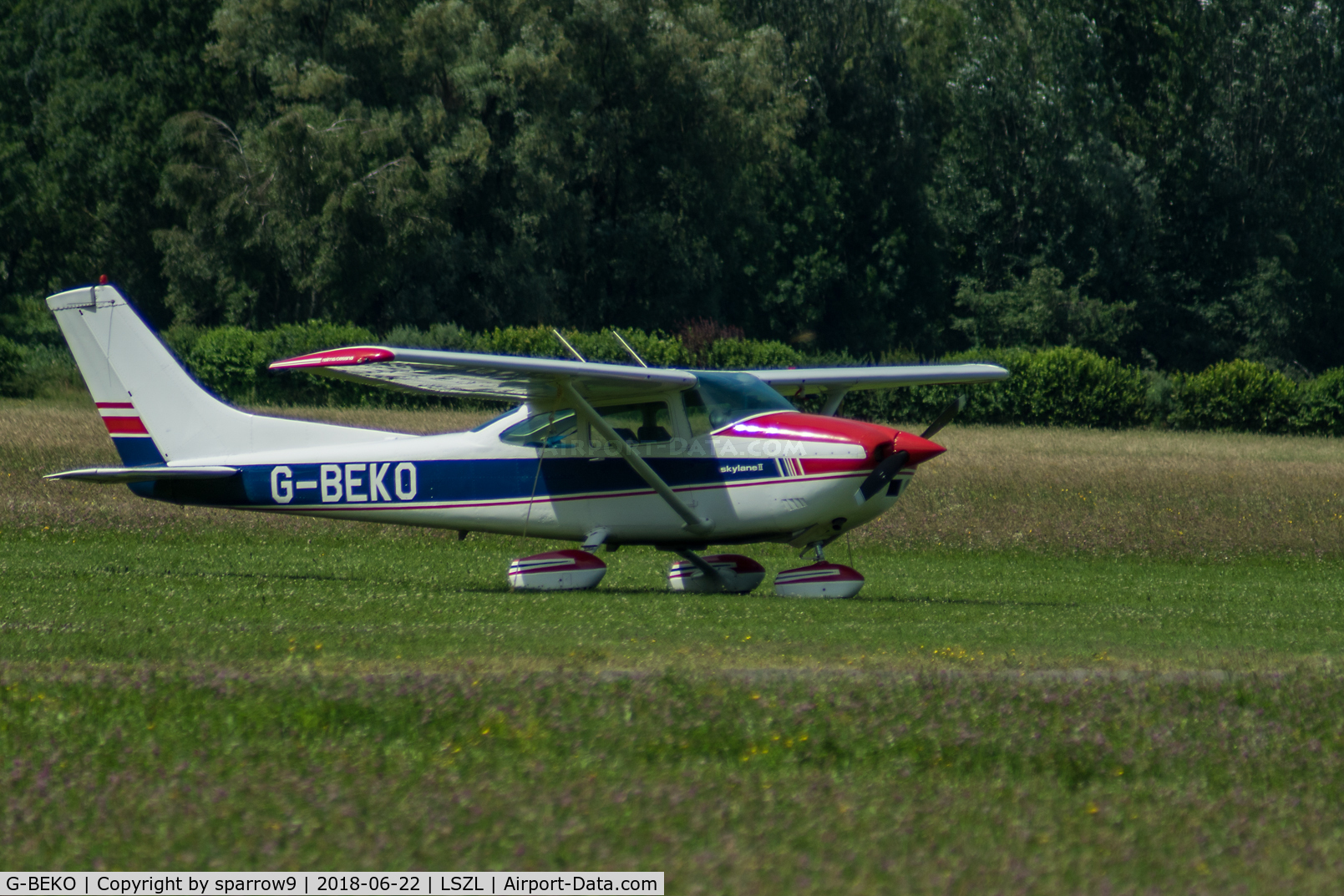 G-BEKO, 1977 Reims F182Q Skylane C/N F1820037, At Locarno-magadino, civ. side.