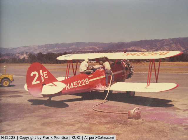 N45228, 1940 Naval Aircraft Factory N3N-3 C/N 1763, I owned this plane. This is a photo of it being loaded with fire retardant at Ukiah Airport around 1960. I used it to fight fires in the California State Forestry District 1.