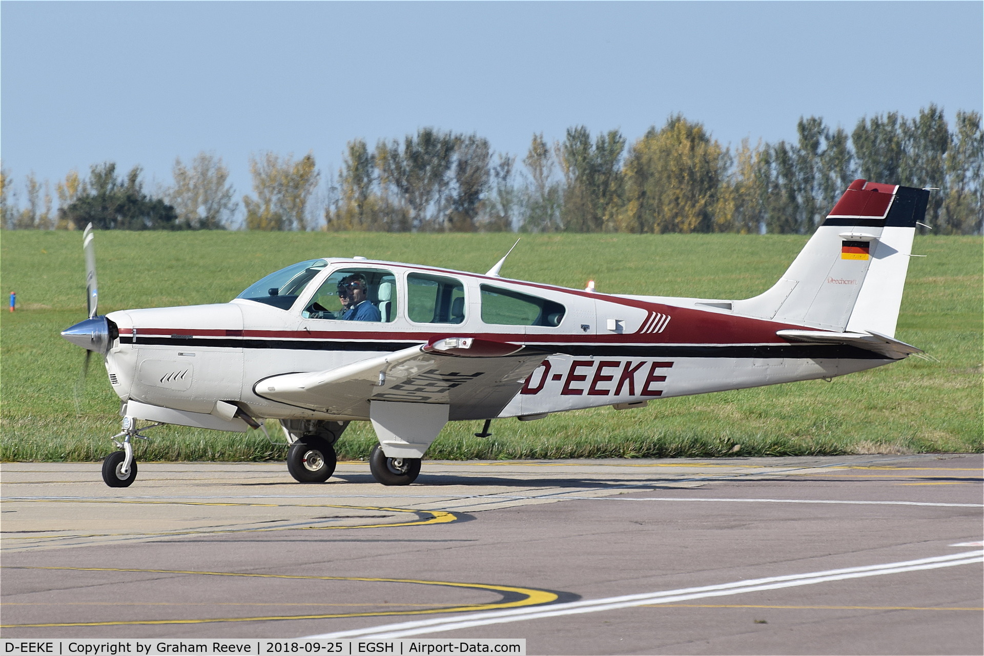 D-EEKE, 1987 Beech F33A Bonanza Bonanza C/N CE-1145, Just landed at Norwich.