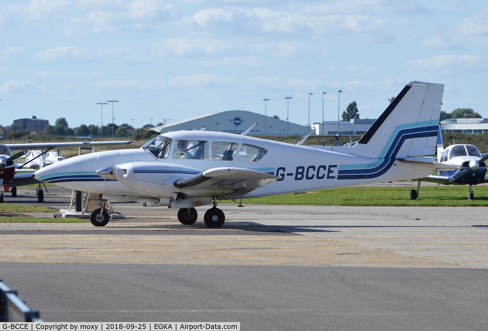 G-BCCE, 1973 Piper PA-23-250 Aztec E C/N 27-7405282, Piper PA-23-250 Aztec at Shoreham. Ex N40544