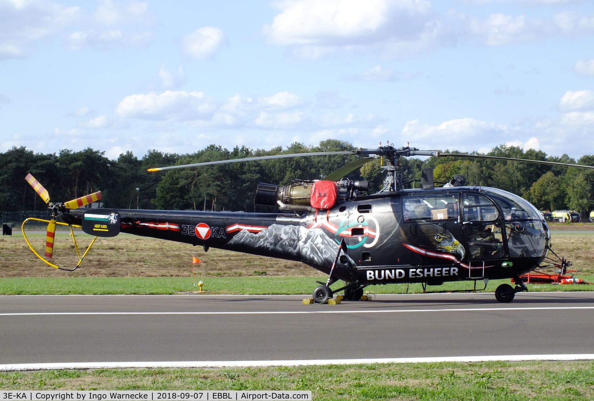 3E-KA, Aérospatiale SA-316B Alouette III C/N 1377, Aerospatiale SA.316B Alouette III of the Austrian Army (Bundesheer) in '50 years jubilee' special colours at the 2018 BAFD spotters day, Kleine Brogel airbase