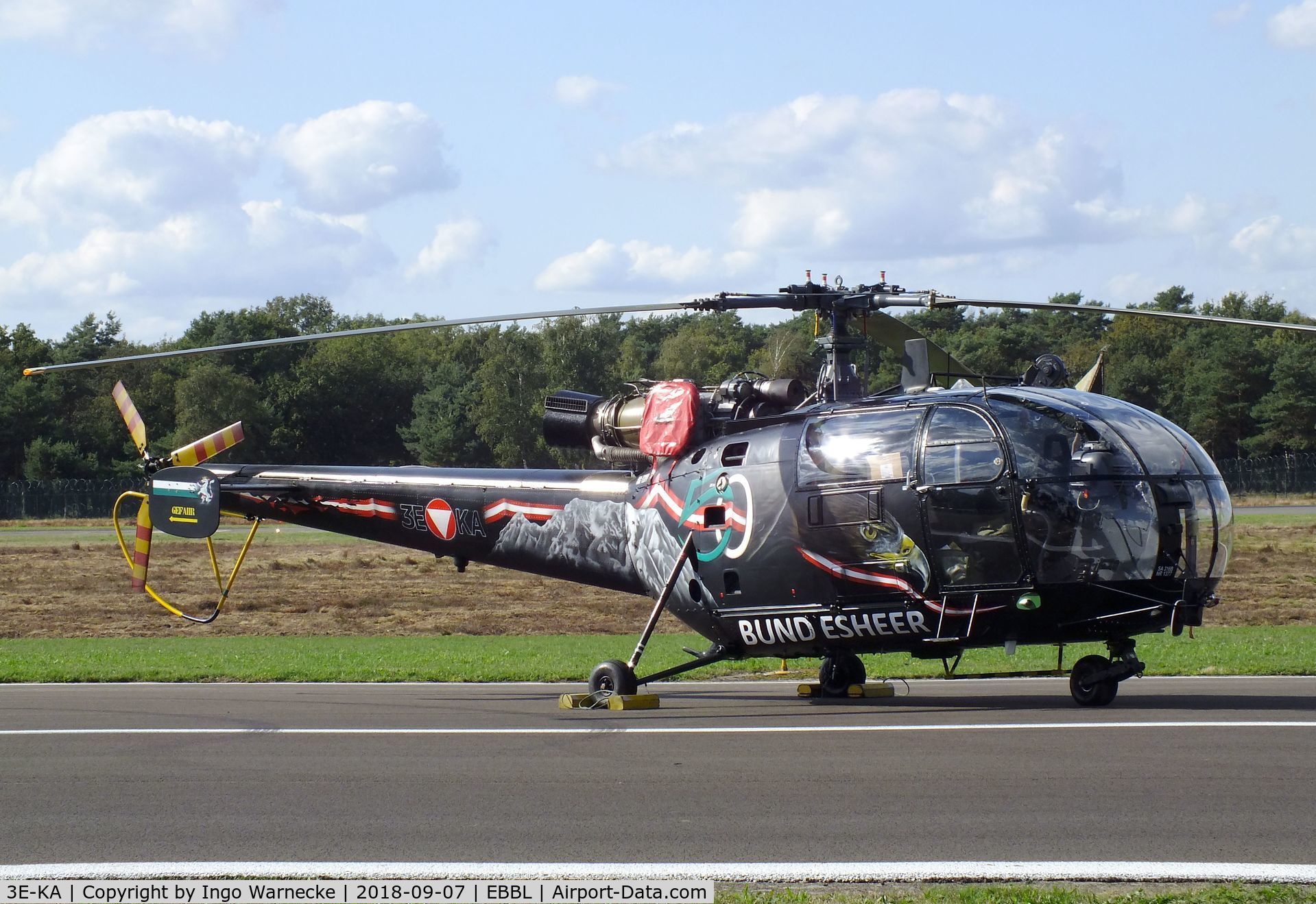 3E-KA, Aérospatiale SA-316B Alouette III C/N 1377, Aerospatiale SA.316B Alouette III of the Austrian Army (Bundesheer) in '50 years jubilee' special colours at the 2018 BAFD spotters day, Kleine Brogel airbase
