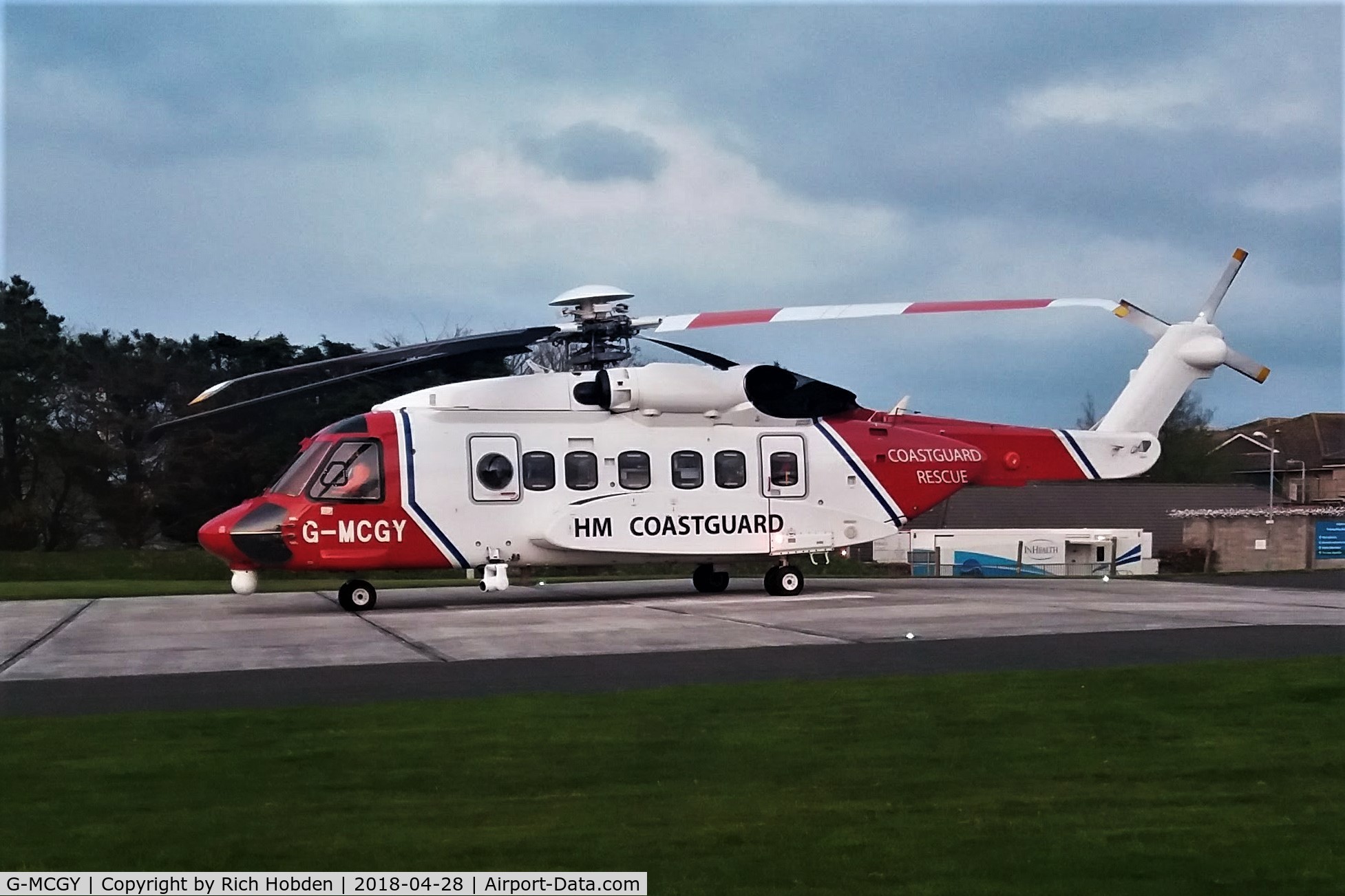 G-MCGY, 2014 Sikorsky S-92A C/N 920257, RESCUE924 on the pad at Royal Cornwall Hospital (Treliske)