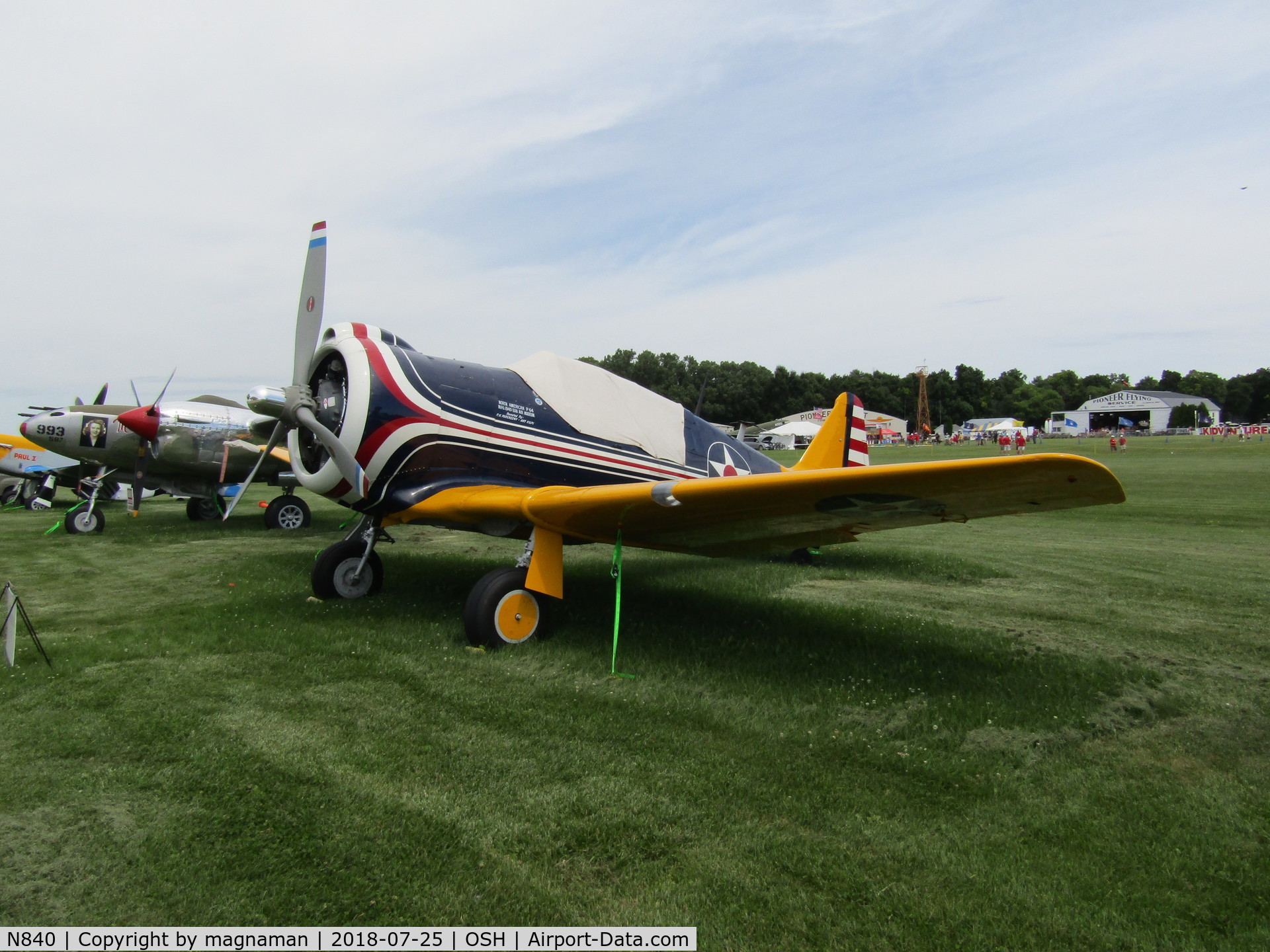 N840, 1940 North American P-64 C/N 68-3061, on grass at pioneer airport outside EAA museum