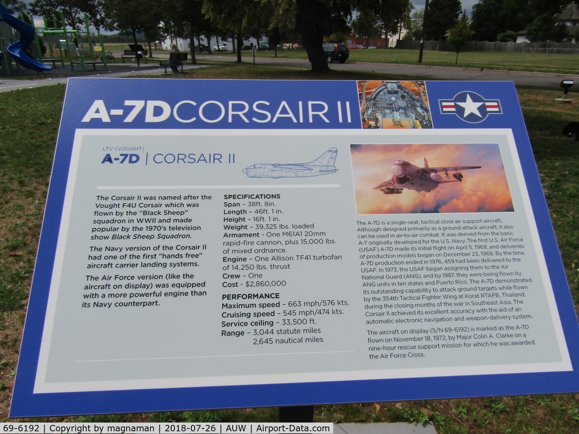 69-6192, 1969 LTV A-7D Corsair II C/N D-022, display board for playpark aircraft
