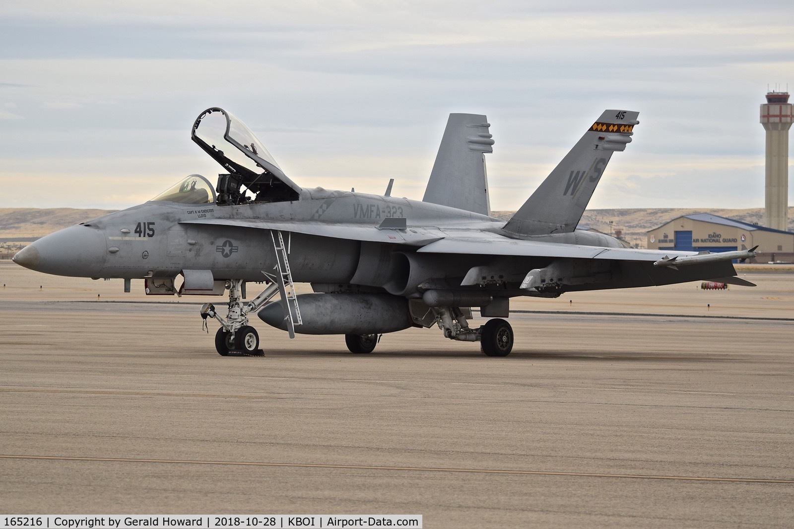165216, McDonnell Douglas F/A-18C Hornet C/N 1394/C441, Parked on the north GA ramp.  VMFA-323 