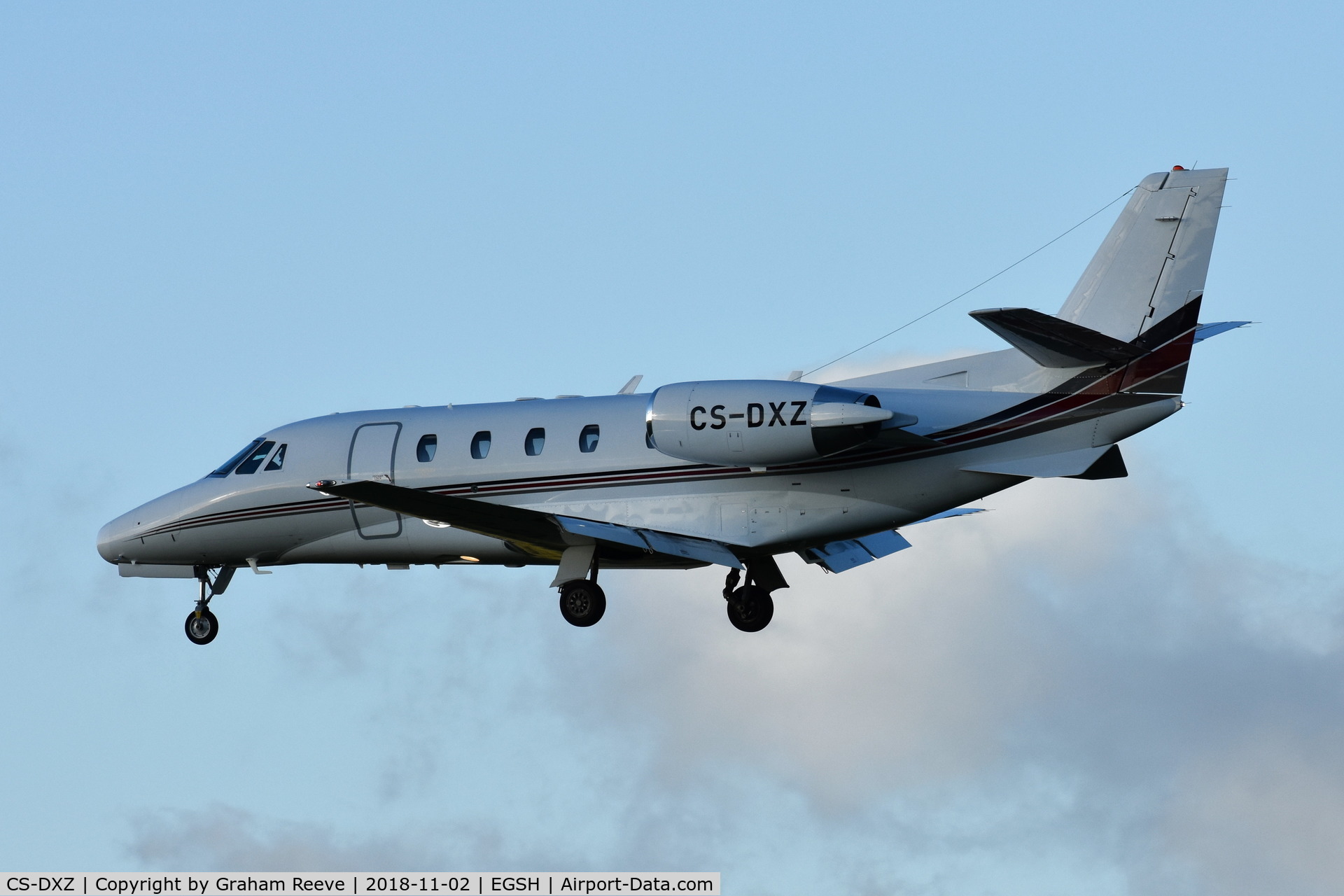 CS-DXZ, 2008 Cessna 560 XLS Citation Excel C/N 560-5796, Landing at Norwich.
