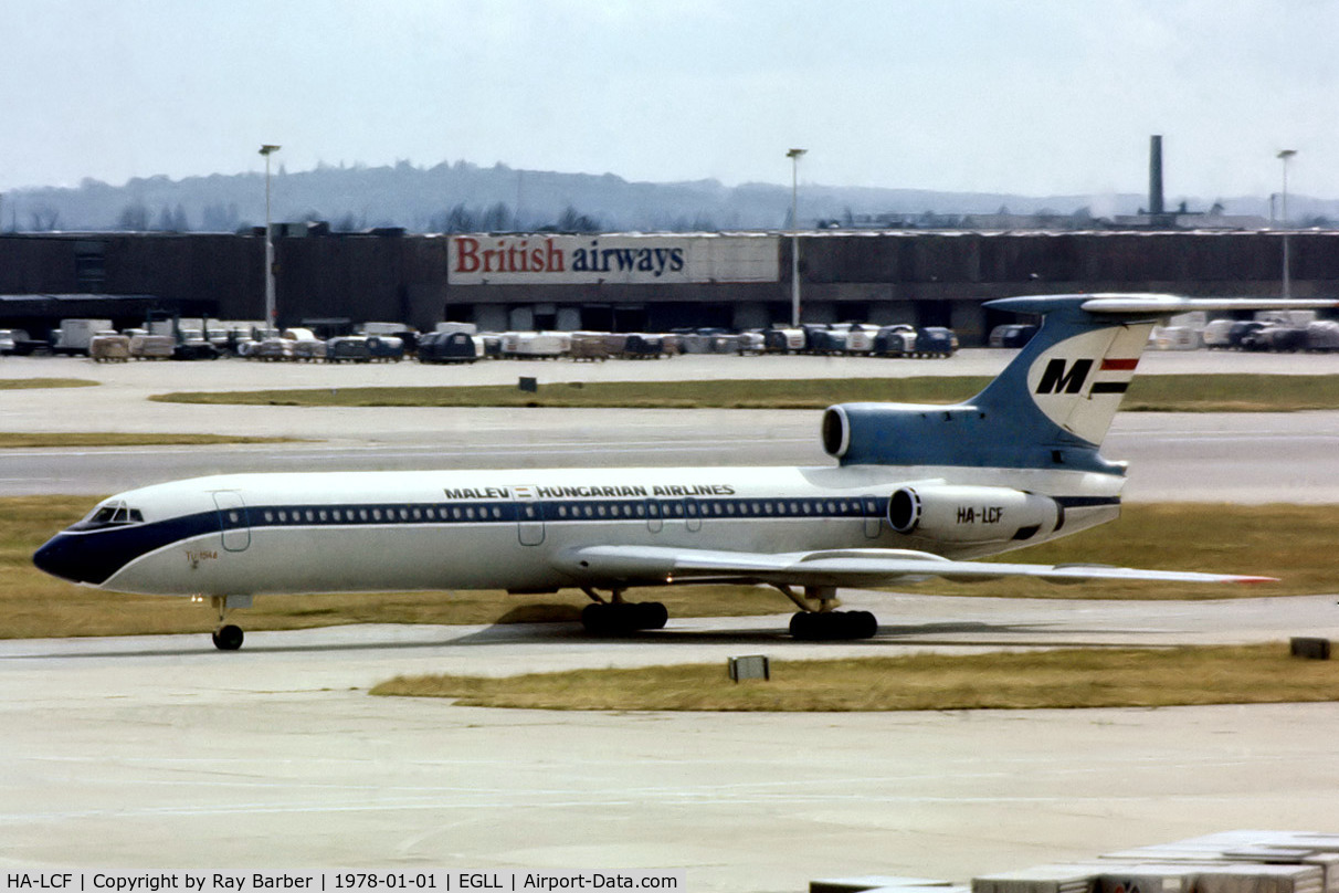 HA-LCF, 1975 Tupolev Tu-154B C/N 75A126, HA-LCF   Tupolev Tu-154B2 [75A-216] (MALEV Hungarian Airlines) Heathrow~G @1978