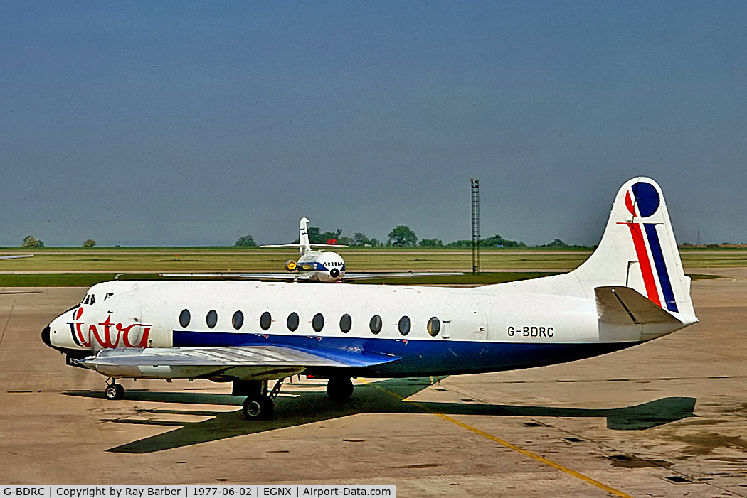 G-BDRC, 1955 Vickers Viscount 724 C/N 52, G-BDRC   Vickers Viscount 724 [52] (Intra Airways) East Midlands Airport (Castle Donington)~G 02/06/1977
