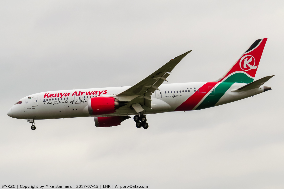 5Y-KZC, 2014 Boeing 787-8 Dreamliner C/N 36040, Kenya Airways B787-8 Dreamliner Landing runway 27L from NBO,LHR 15.7.17