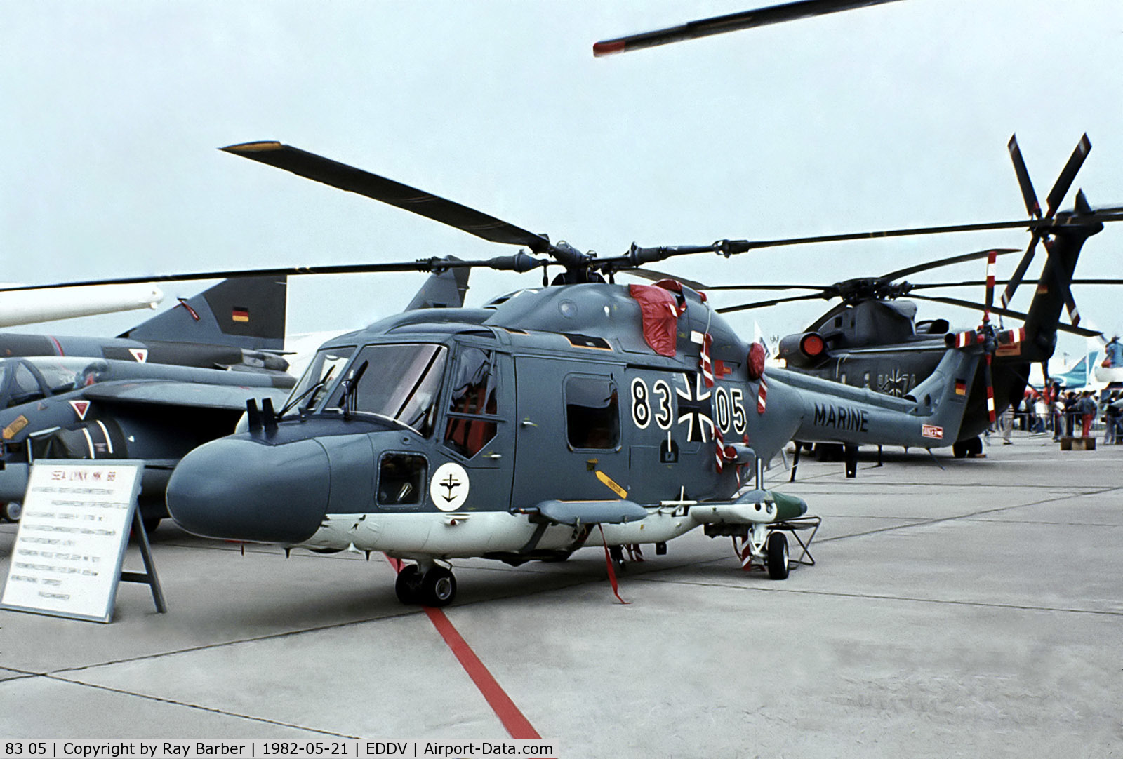 83 05, Westland Lynx Mk.88 C/N 246, 83+05   Westland Mk.88A Lynx [419] (German Navy) Hannover~D 21/05/1982. The c/n246 Mk.88 was the old one reconstructed and components used in construction of c/n 419 Mk.88A