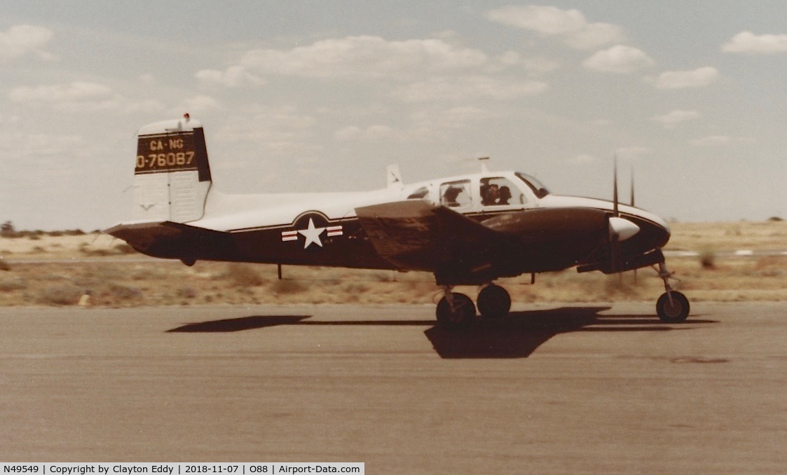 N49549, 1957 Beech U-8D Seminole C/N LH-148, Old Rio Vista Airport California late 1970's